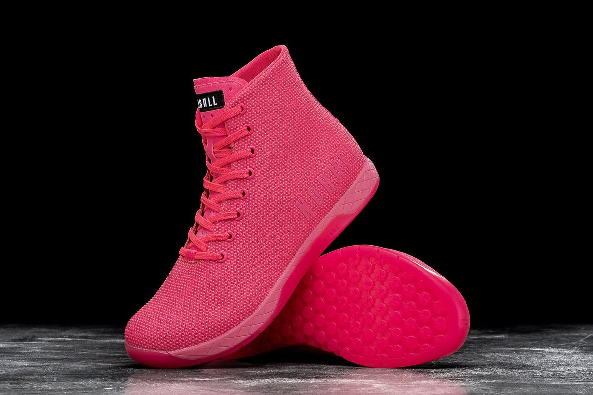 Nobull Superfabric High-Top Neon Women's Trainers Pink | Australia (ZL4259)